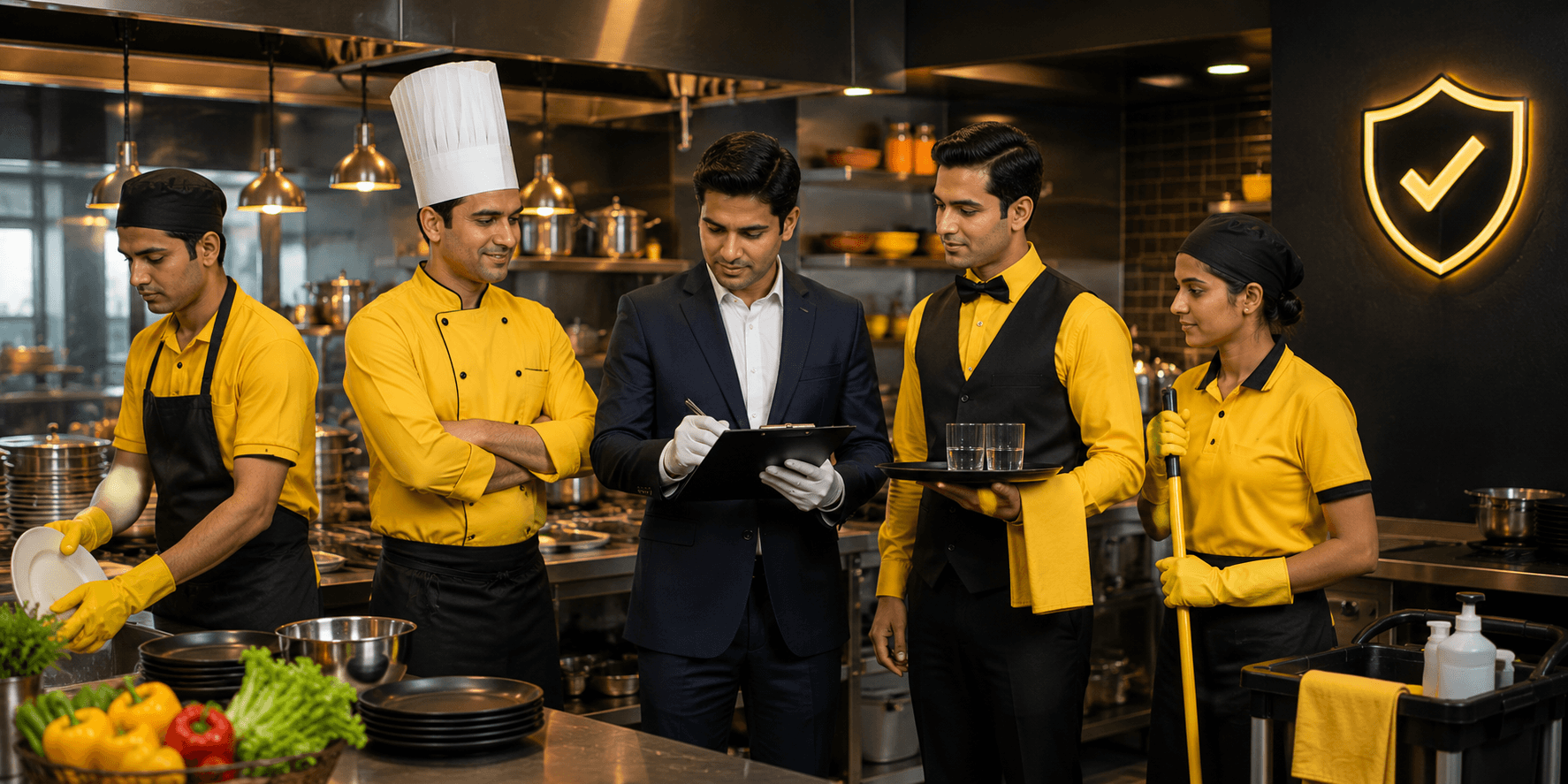 The RestoCare team: chefs, waiters and housekeeping staff with a supervisor